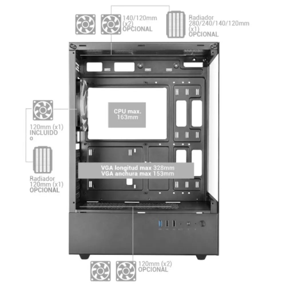 MARS GAMING Caja ATX Ventis FRGB Silence Negro - detalle