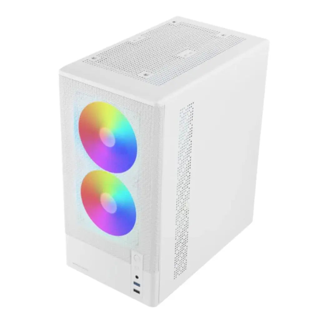 Caja micro-ATX Mars Gaming MC-ONYXW blanca, minitorre de diseño compacto y moderno con ventilación eficiente.