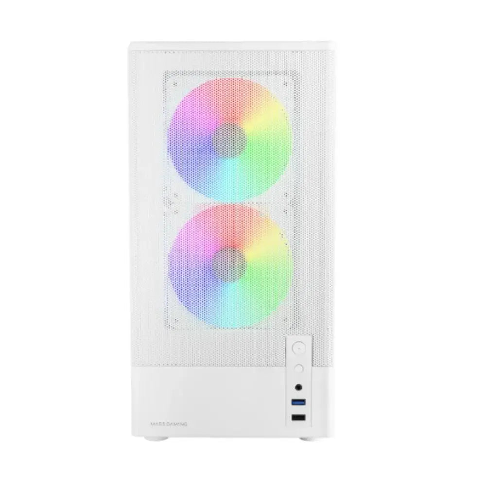 Caja micro-ATX Mars Gaming MC-ONYXW blanca, minitorre y microtorre con diseño moderno y ventilación eficiente.
