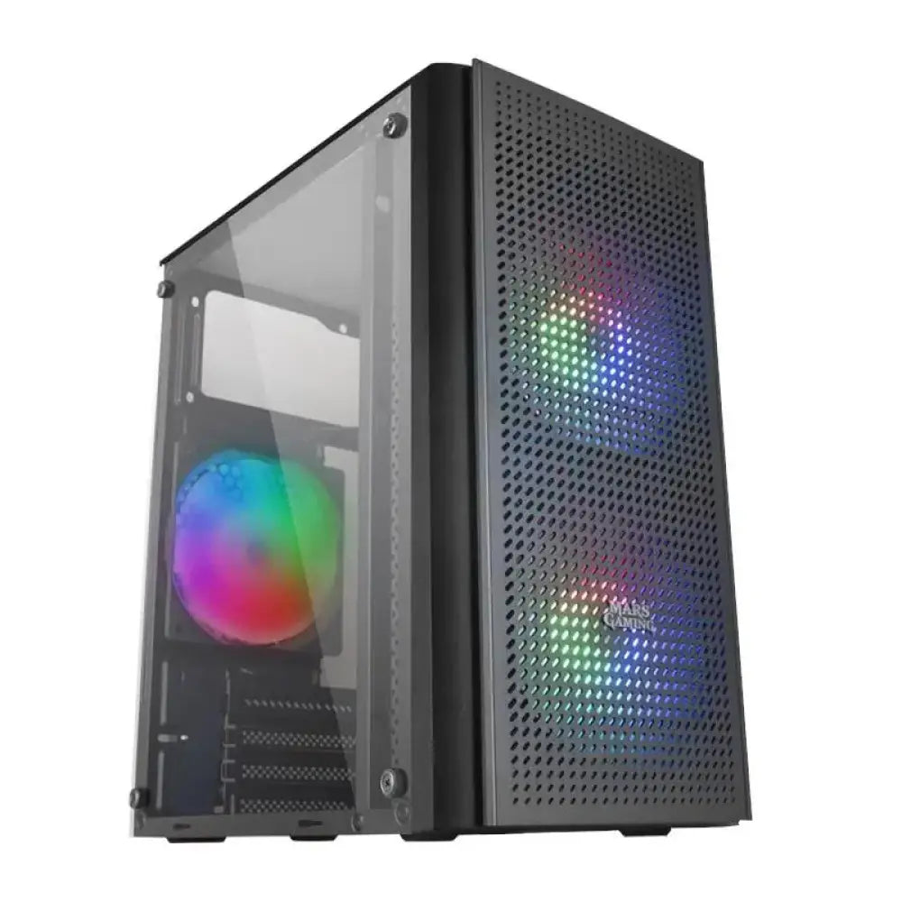 Caja micro-ATX Mars Gaming MC300 negra, minitorre con ventiladores y espacio para componentes de alta calidad.