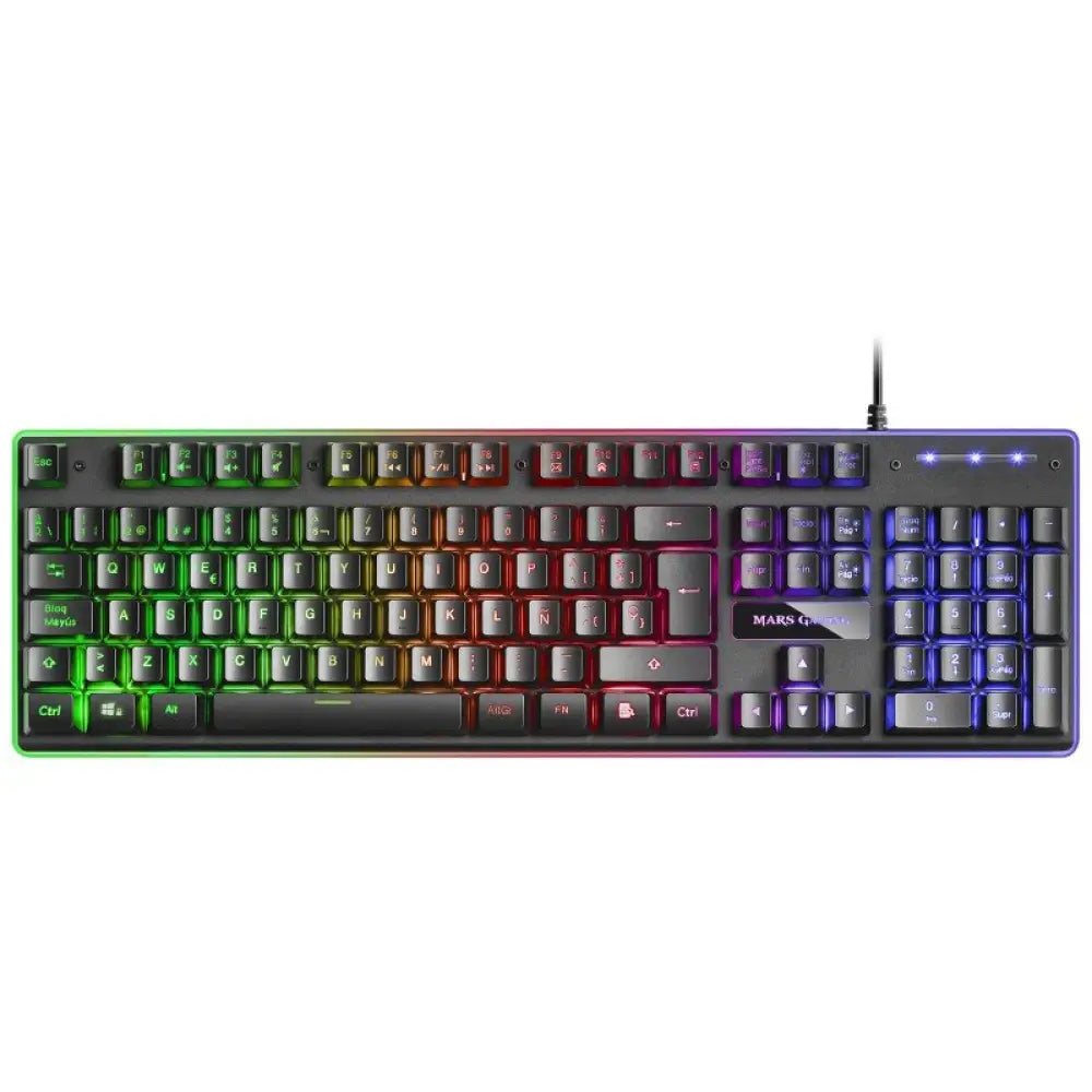 Teclado y ratón gaming Mars Gaming Combo MCPX 3 en 1 RGB negro, con iluminación brillante y diseño ergonómico.