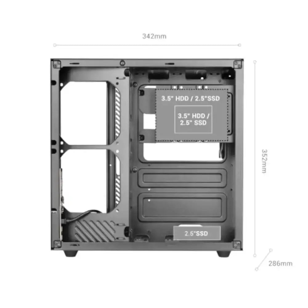 Caja de ordenador MARS GAMING MCV-ONE ATX con doble cámara en color negro, semitorre y miditorre, vista frontal.
