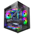 Gabinete semitorre MARS GAMING MCV-ONE ATX con doble cámara en color negro, vista frontal y diseño moderno