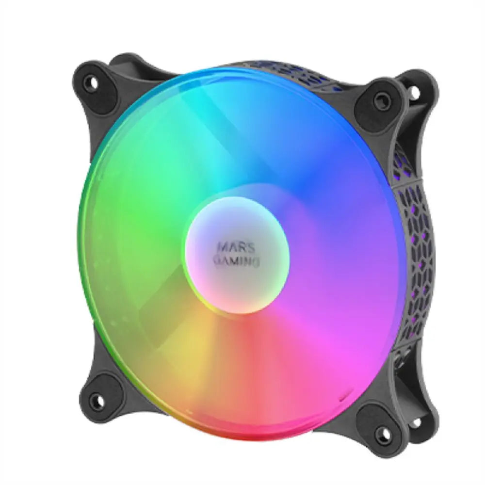 Sistema de refrigeración MARS GAMING MFDUO de 12cm con 2 ventiladores RGB, silencioso y en color negro.