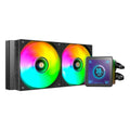 Refrigeración líquida MARS GAMING VISIONPRO240 ARGB con radiador, tubos y ventiladores en color negro y iluminación ARGB.