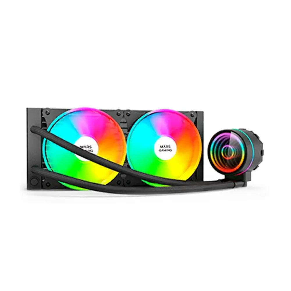 Refrigeración MARS GAMING ML-ONE240 con ventiladores negros de 12 cm para enfriamiento de PC.