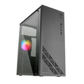Torre de PC semitorre MARS GAMING MC100 FRGB en color negro, con ventiladores LED y puerto USB 3.0, vista frontal.