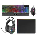 Teclado y ratón gaming MARS GAMING con alfombrilla y auriculares, diseño ergonómico y retroiluminado para juegos.