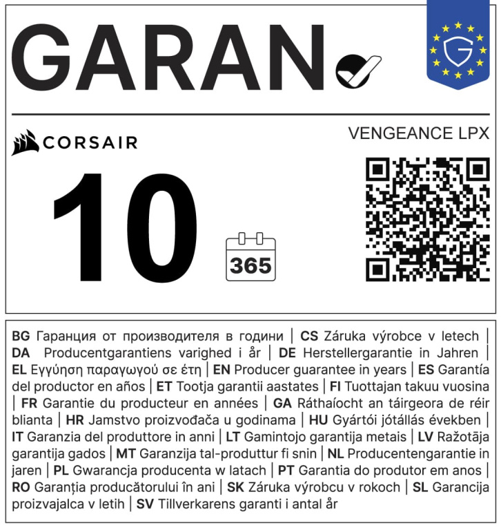 MEMORIA DDR4 CORSAIR VENGEANCE 16GB 3200MHZ CL16 DIMM - detalle