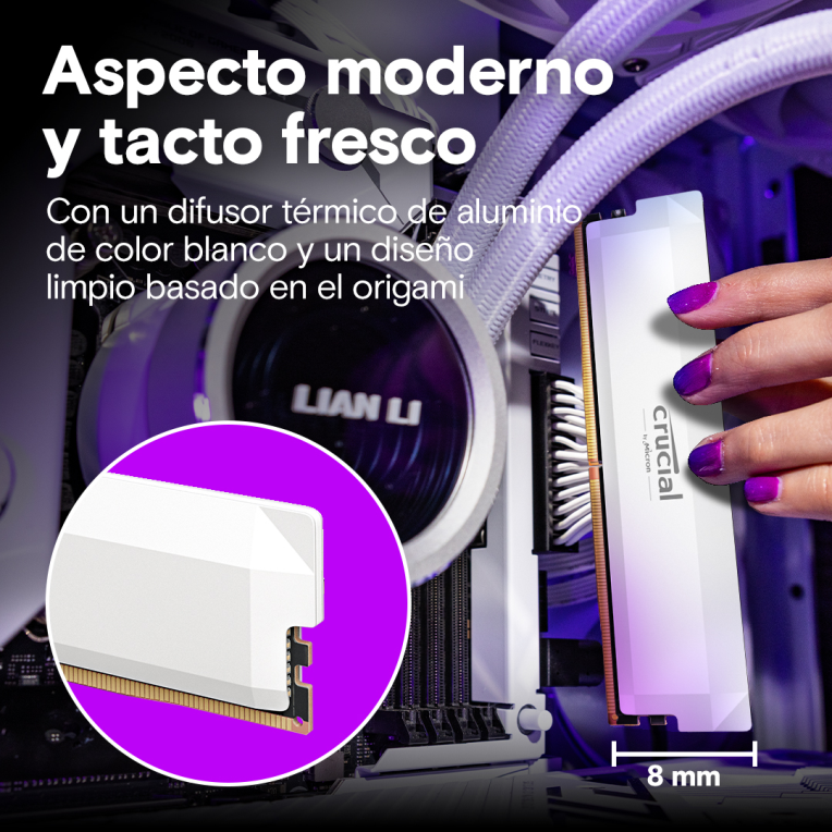 MEMORIA DDR5 CRUCIAL PRO KIT 2X32GB 6400MHZ GAMING OC BLANCO - detalle