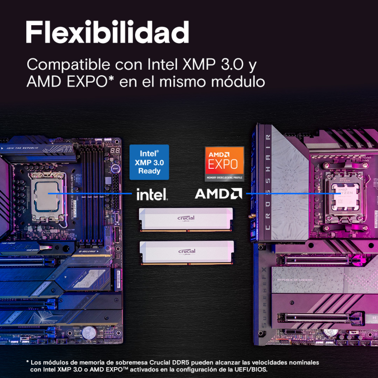 MEMORIA DDR5 CRUCIAL PRO KIT 2X32GB 6400MHZ GAMING OC BLANCO - detalle