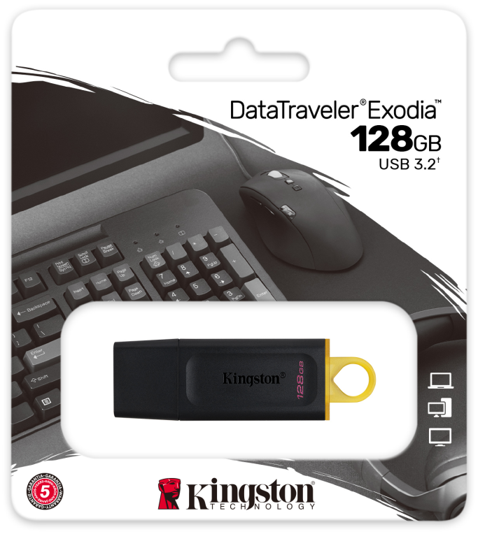 MEMORIA USB 3.2 KINGSTON 128GB DATATRAVELER EXODIA NEGRO DORADO - detalle