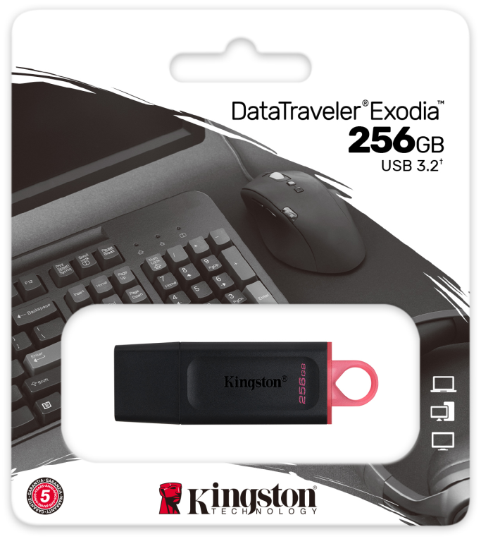 MEMORIA USB 3.2 KINGSTON 256GB DATATRAVELER EXODIA NEGRO ROJO - detalle