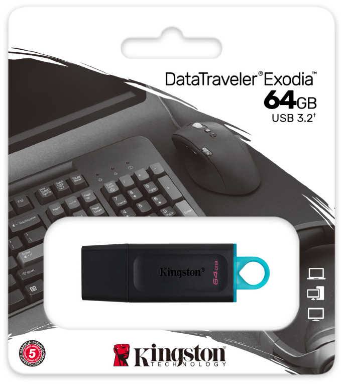 MEMORIA USB 3.2 KINGSTON 64GB DATATRAVELER EXODIA NEGRO TURQUESA - detalle
