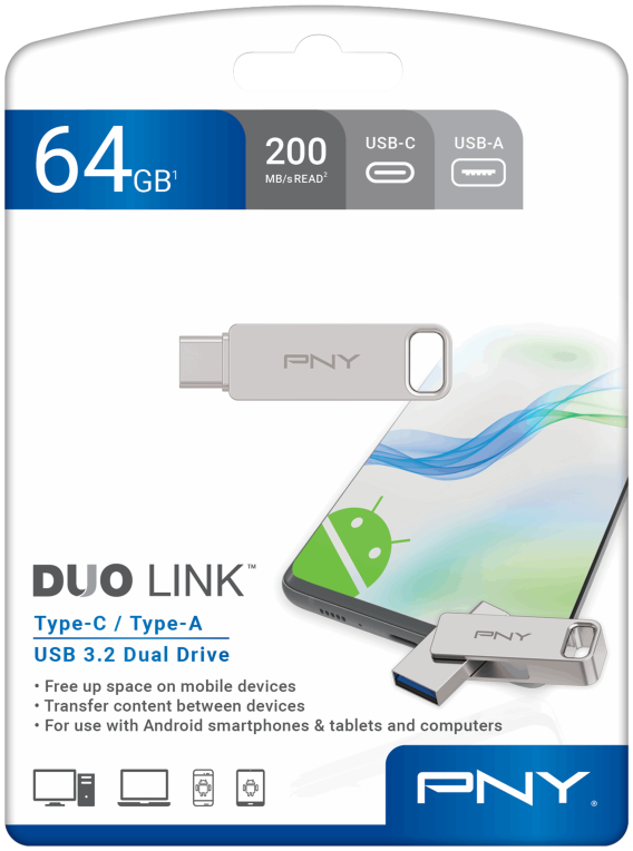 MEMORIA USB 3.2 PNY 64GB DUO LINK TYPE-C DUAL - detalle
