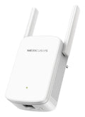 Amplificador de red Mercusys ME30 en color blanco con 2 antenas, extensor de Wi-Fi para mejorar la señal en el hogar.