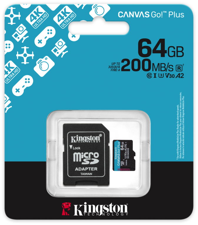 MICRO SD KINGSTON 64GB CANVAS GO PLUS U3 V30 CON ADAPTADOR - detalle