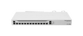 Router Mikrotik CCR2004-1G-12S+2XS con puertos Gigabit Ethernet en color blanco, diseño compacto y moderno.