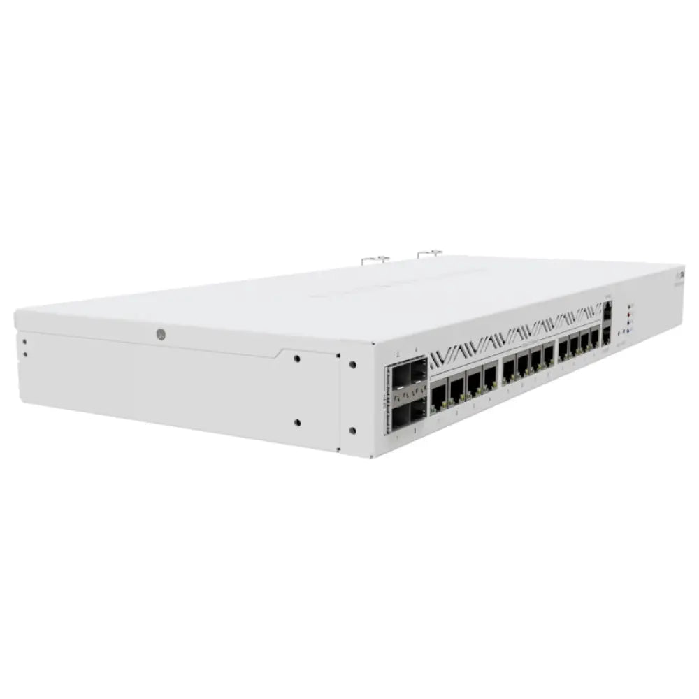 Router Mikrotik CCR2116-12G-4S+ con 12 puertos GbE y 4 puertos SFP+ 10Gb, conexión por cable, vista frontal