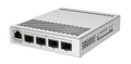 Switch gestionado Mikrotik CRS305-1G-4S+IN con puertos Gigabit Ethernet y soporte PoE, en color blanco.