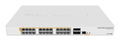 Interruptor gestionado Mikrotik CRS328-24P-4S+RM con puertos Gigabit Ethernet, soporte PoE y diseño en color blanco.