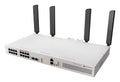 Interruptor Mikrotik CRS418-8P-8G-2S-5axQ-RM con puertos Gigabit Ethernet y soporte PoE, en formato 1U.