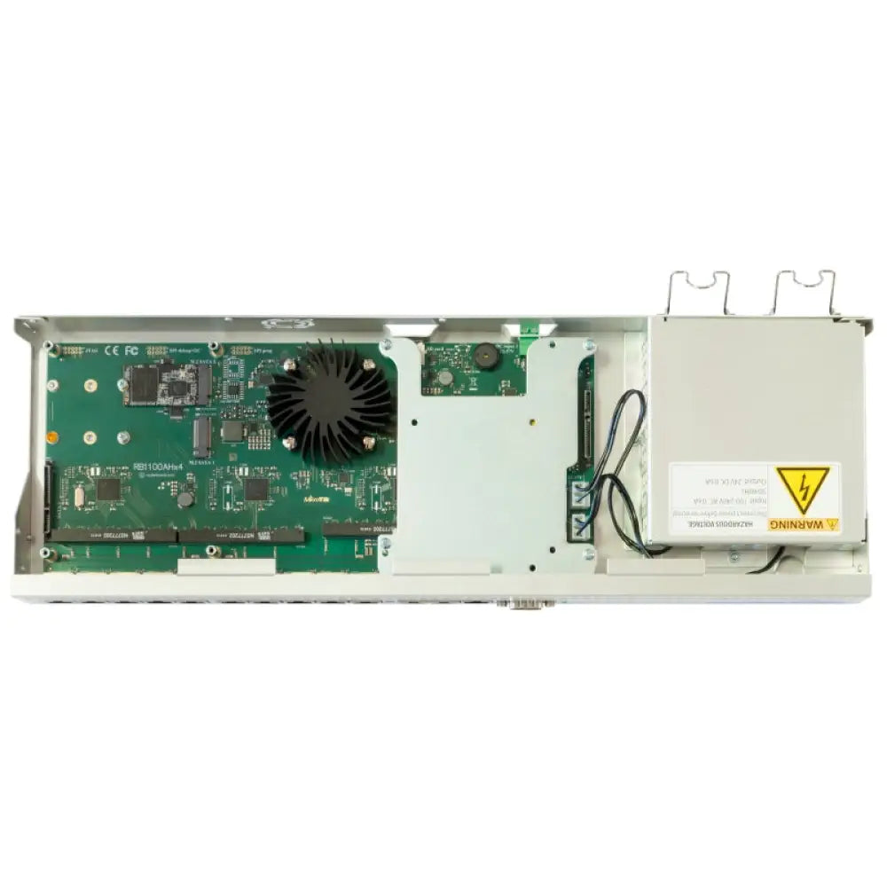 Router con cable MikroTik RB1100AHx4 Dude, 13 puertos Gigabit, diseño compacto y funcional, vista frontal del dispositivo.