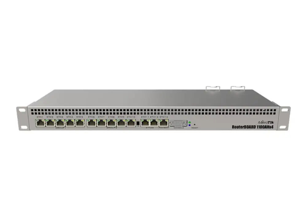 Router Mikrotik RB1100AHx4 con puertos Gigabit Ethernet y carcasa de acero inoxidable, router con cable de alta rendimiento.