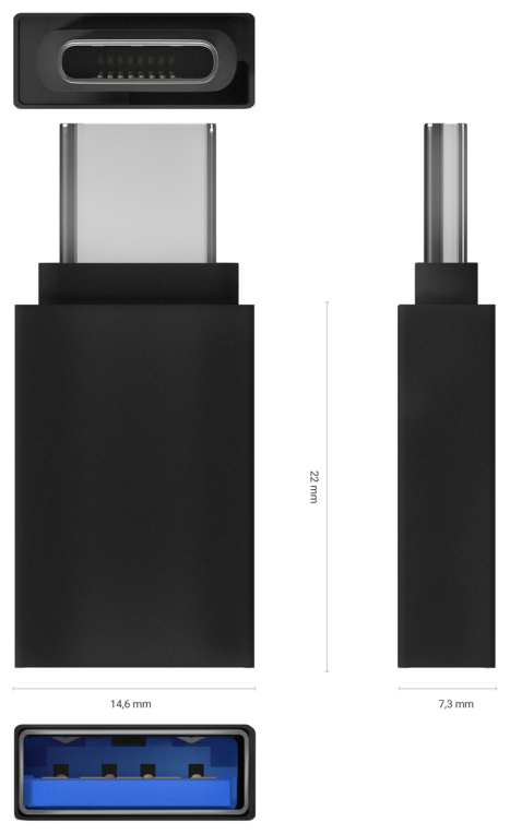 MINI ADAPTADOR AISENS ALUMINIO USB 3.2 GEN1 3A USB-C/M-A/H NEGRO - detalle