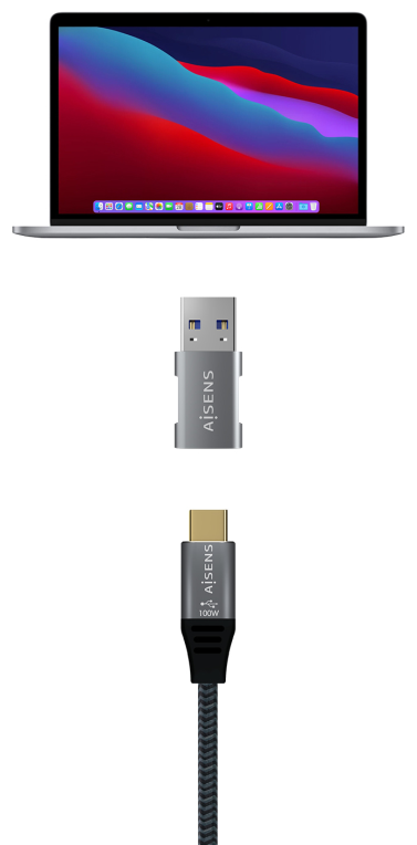MINI ADAPTADOR AISENS USB 3.2 GEN2 10G 3A USB-C/H-A/M GRIS - detalle
