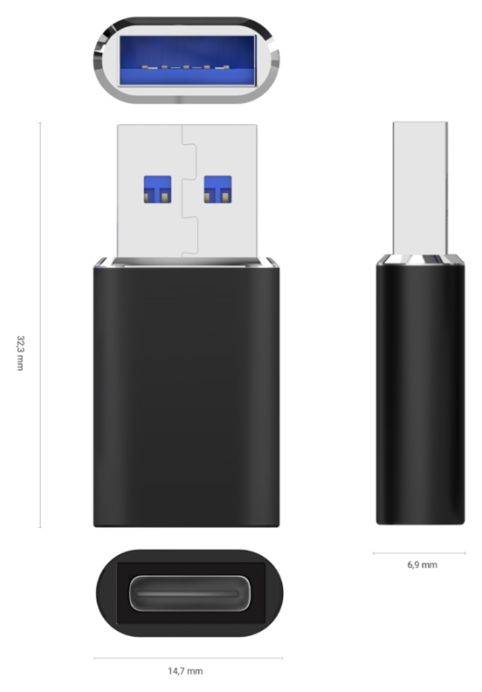 MINI ADAPTADOR AISENS USB 3.2 GEN2 USB 2.0 3A USB-C/H-A/M NEGRO - detalle