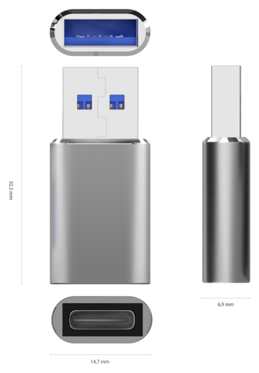 MINI ADAPTADOR AISENS USB 3.2 GEN2 USB 2.03A USB-C/H-A/M GRIS - detalle