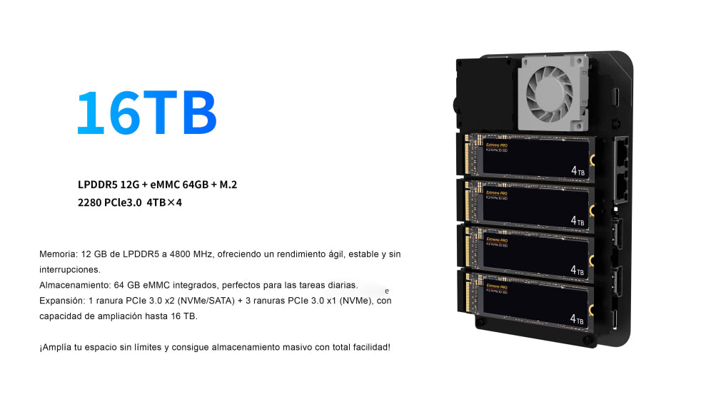 MINI PC LEOTEC NAS SERVER INTEL N150 12GB LPDDR5 + 64GB eMMC + 512GB NVME + 3x22 - detalle