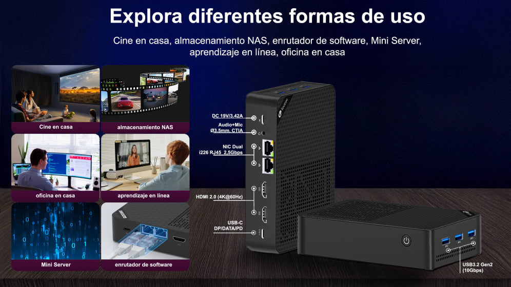 MINI PC LEOTEC NAS SERVER INTEL N150 12GB LPDDR5 + 64GB eMMC + 512GB NVME + 3x22 - detalle