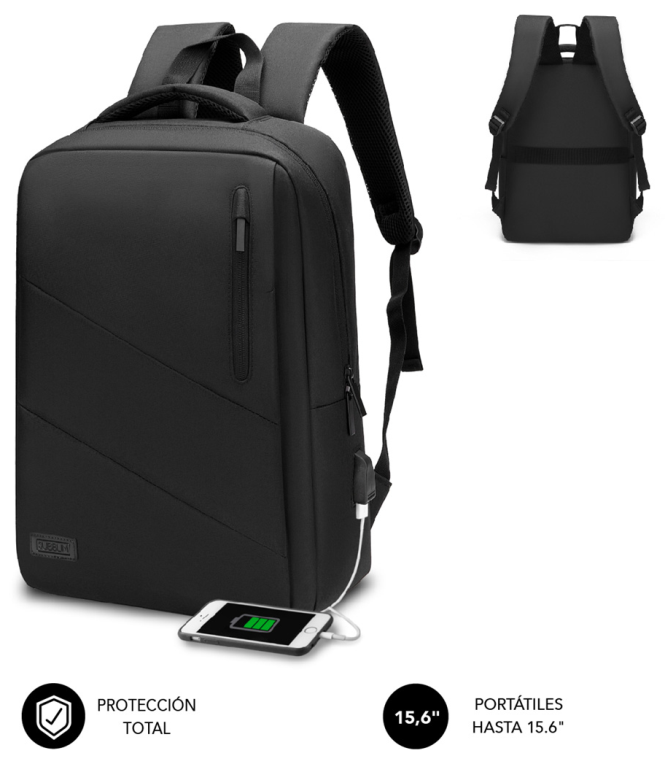 SUBBLIM City Backpack Mochila para portátil 15.6". Poliéster Oxford. Negra