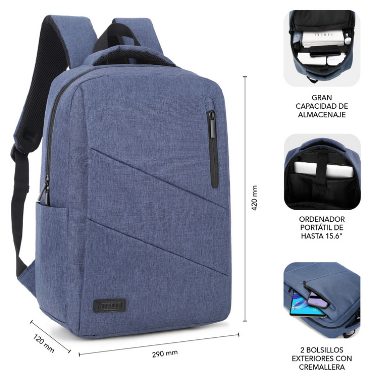 MOCHILA SUBBLIM CITY BACKPACK 15,6" BLUE - detalle