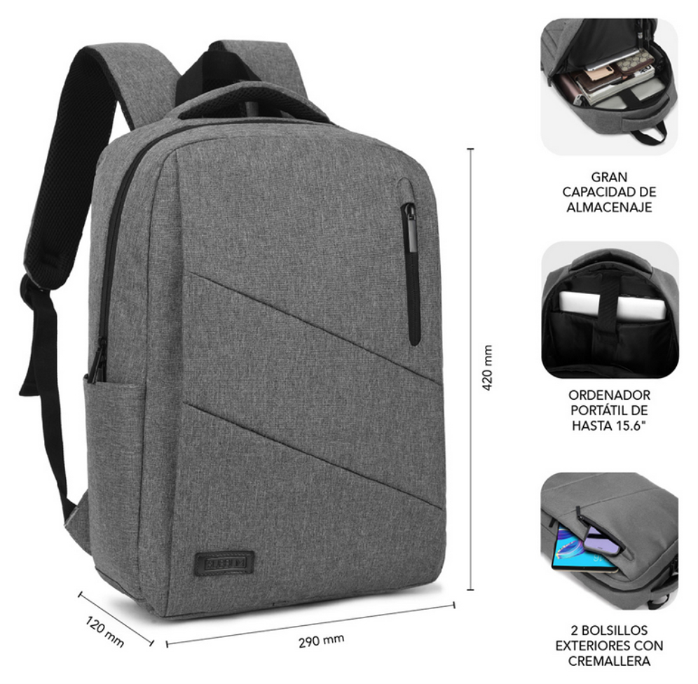 MOCHILA SUBBLIM CITY BACKPACK 15,6" GREY - detalle