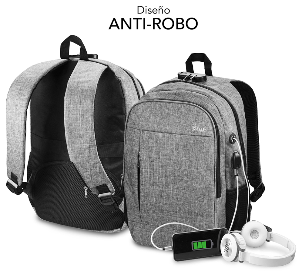MOCHILA SUBBLIM URBAN LOCK BACKPACK 16" GREY - detalle
