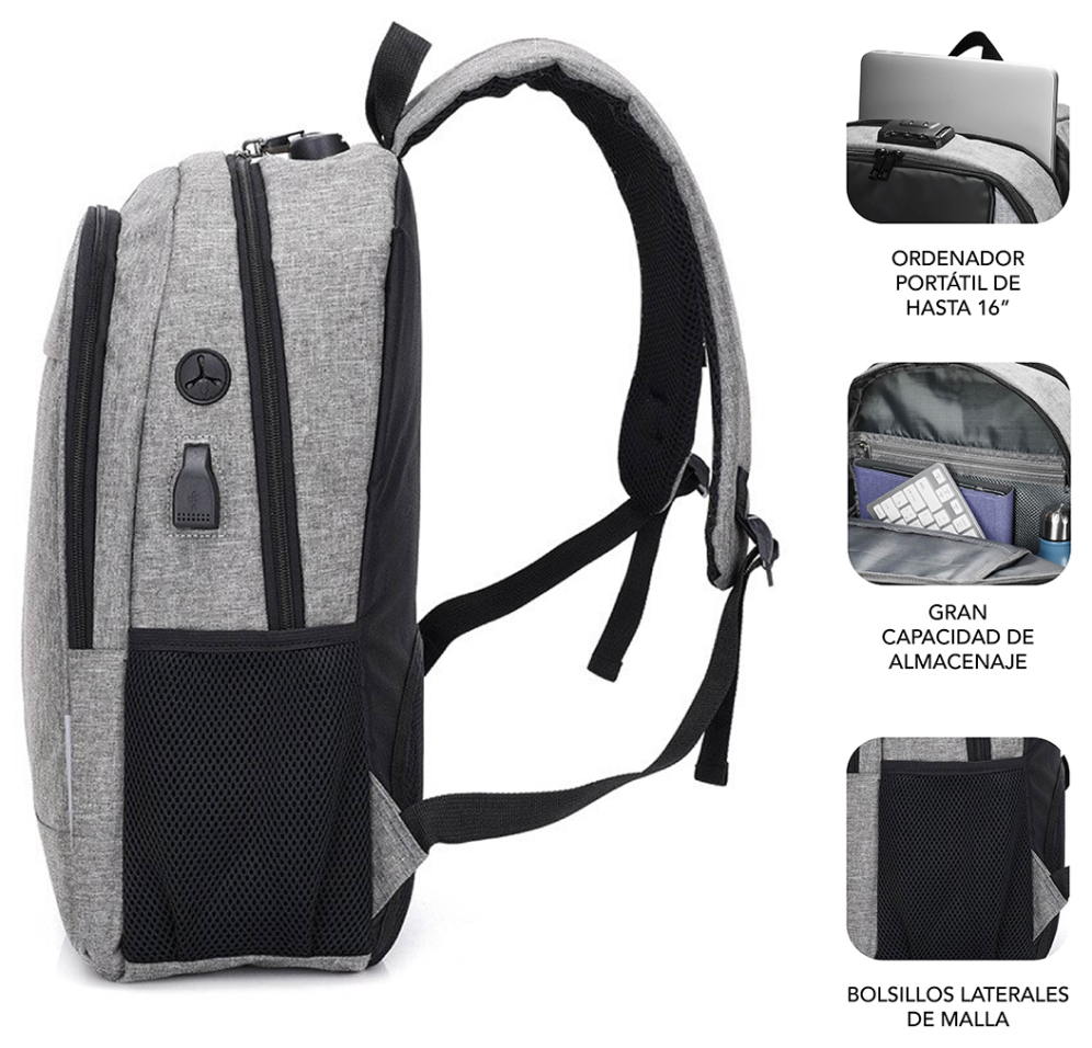 MOCHILA SUBBLIM URBAN LOCK BACKPACK 16" GREY - detalle