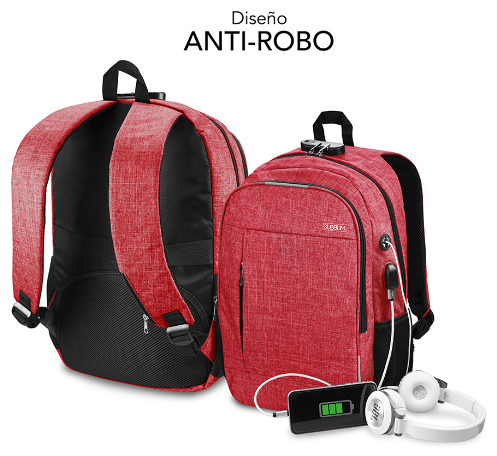MOCHILA SUBBLIM URBAN LOCK BACKPACK 16" RED - detalle