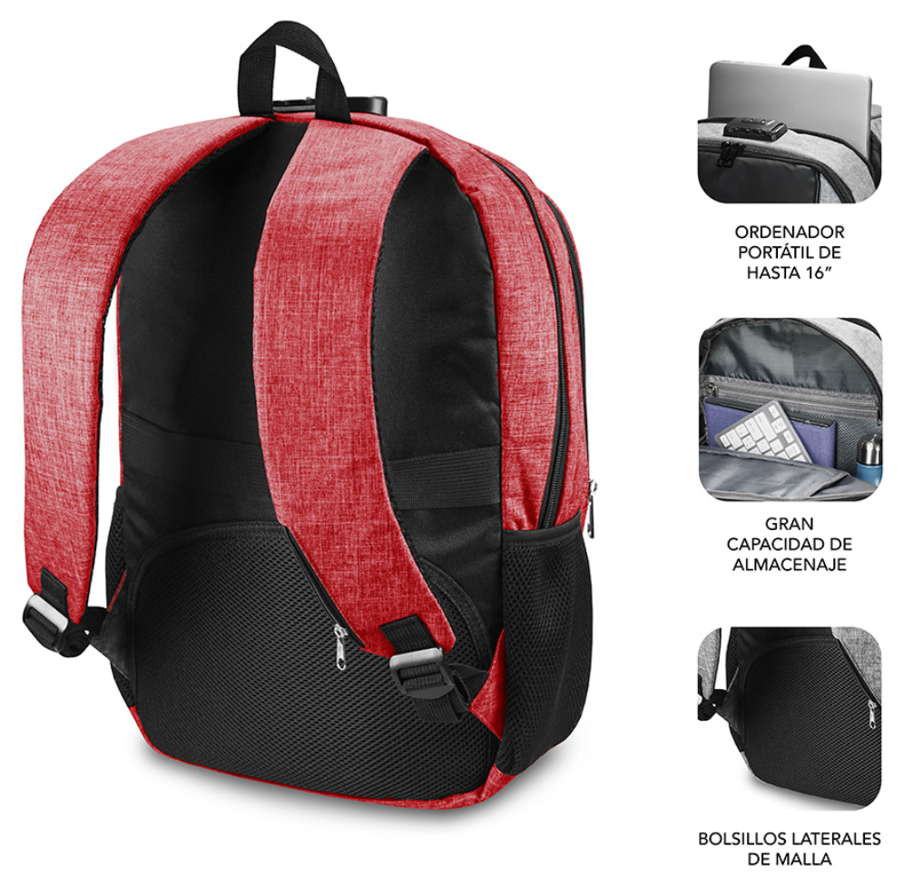 MOCHILA SUBBLIM URBAN LOCK BACKPACK 16" RED - detalle