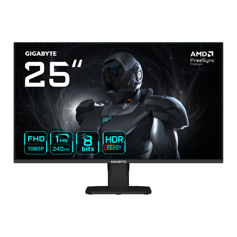 GIGABYTE GS25F2A Monitor Gaming 25" FHD - 1920 x 1080. 240Hz. 1ms. 300 cd/m². Display HDR 10. HDMI 2.0. DisplayPort 1.4