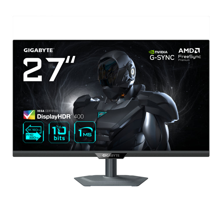 GIGABYTE G27U Monitor de juego 27” 4K UHD - Modo dual (4K 160Hz o FHD 320Hz). 3840 x 2160. 1ms. 350 cd/m². FreeSync Prem