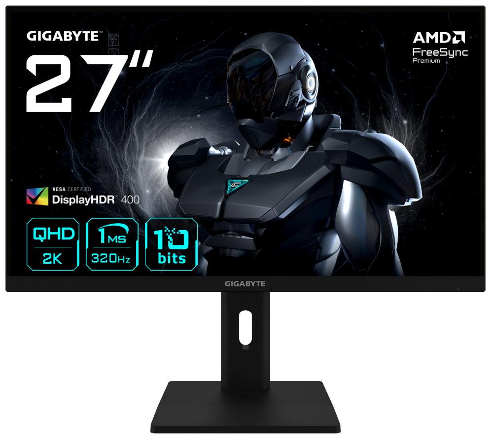 GIGABYTE G27Q3 Monitor Gaming 27” 2K QHD - 2560 x 1440. 320Hz. 1ms. 350 cd/m². FreeSync Premium. Display HDR400. HDMI 2.