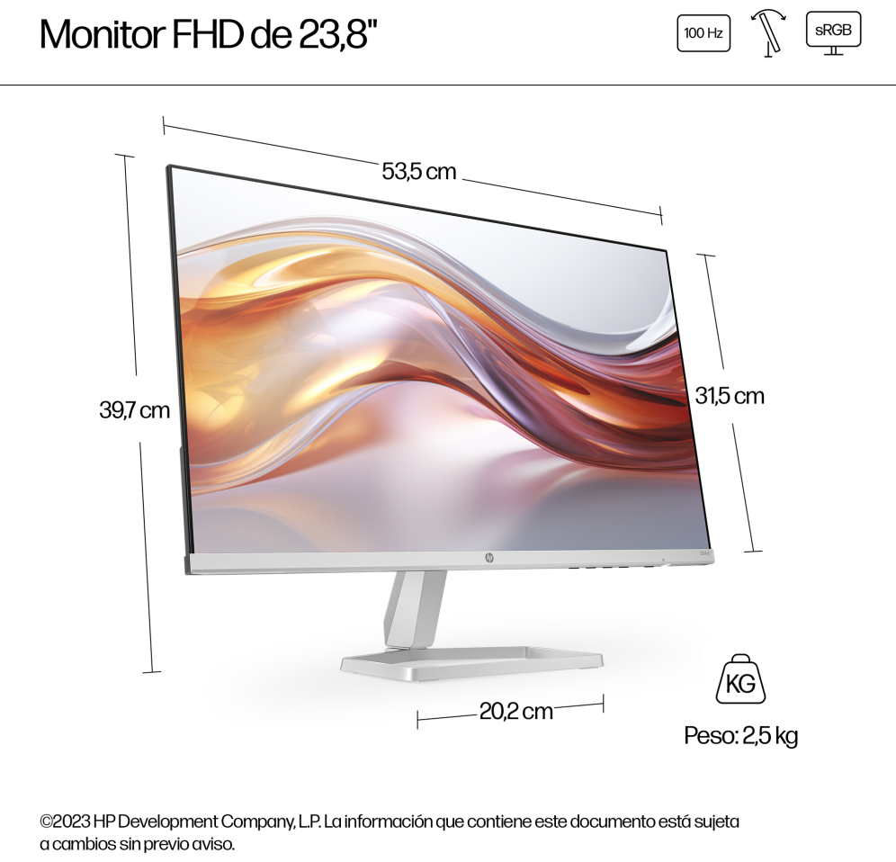 MONITOR HP 524sf S5 FHD 24" IPS HDMI VGA 100Hz 5ms PLATA - detalle
