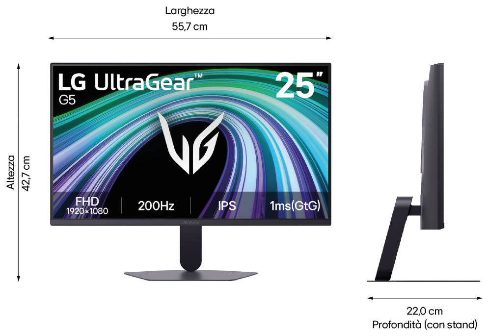 MONITOR LG ULTRAGEAR 25G523B-B 24,4" FULLHD 200HZ IPS 1MS FREESYNC G-SYNC HDR10 GAMING - detalle