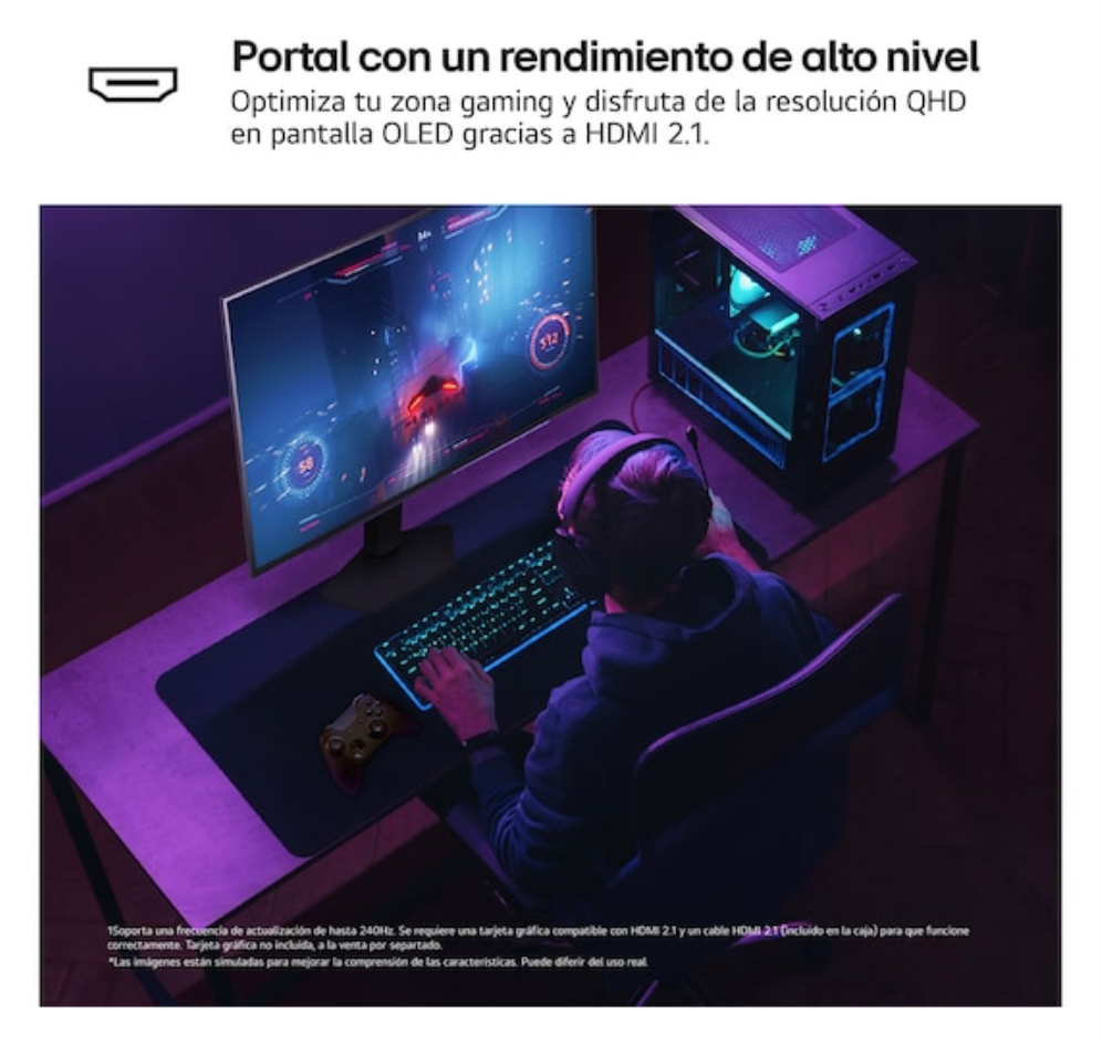 MONITOR LG ULTRAGEAR OLED 27GX704A-B 27" GAMING QHD 240HZ FREESYNC - detalle