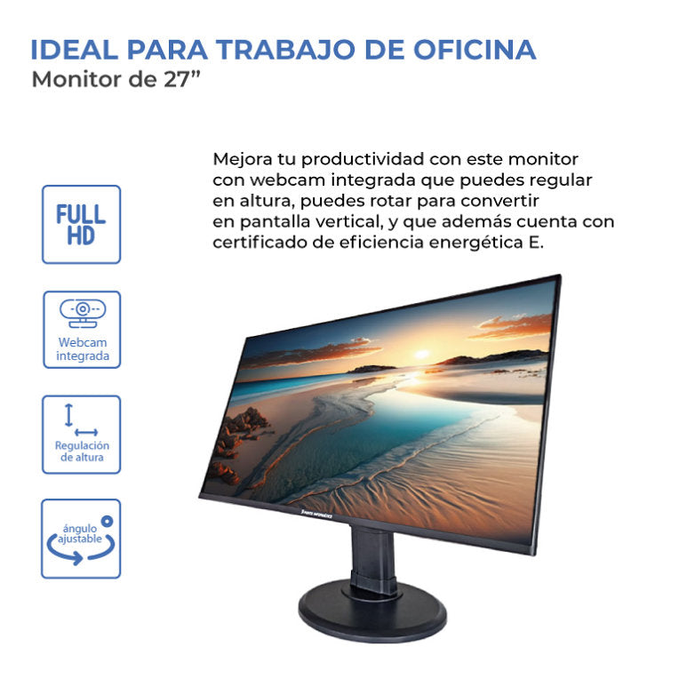 MONITOR PUNTO INFORMATICO PIP2700V 27" FHD. PIVOTANTE, BASCULANTE Y OSCILANTE. POSICIÓN DE USO VERTICAL Y HORIZONTAL - detalle
