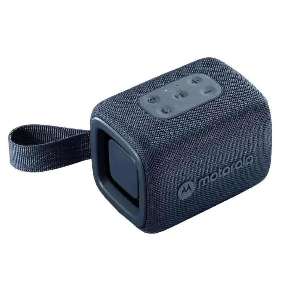 Altavoz portátil Motorola ROKR 300 azul con 7W, Bluetooth, IP67 resistente al agua y a golpes, ideal para exteriores.