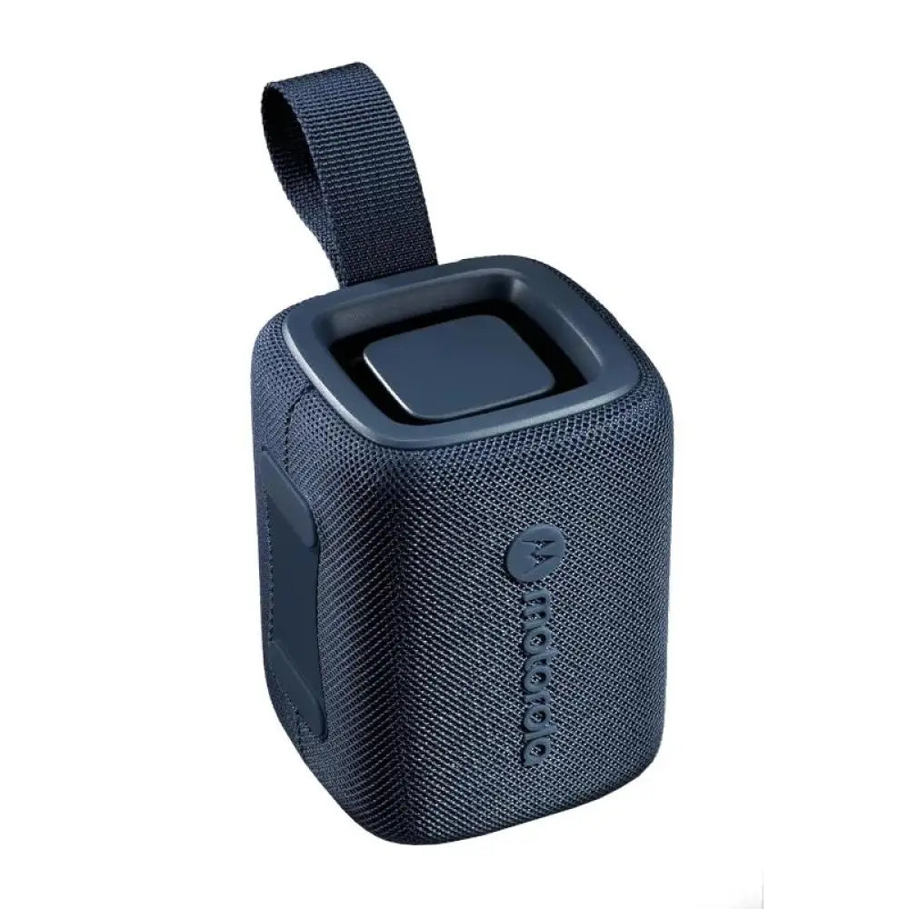 Altavoz portátil Motorola ROKR 300 azul con 7W, resistente al agua IP67, compatible con Bluetooth, ideal para exteriores.
